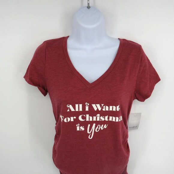"All I Want For Christmas Is You" Wine V-Neck Maternity T-Shirt NWT $24 - Picture 3 of 4